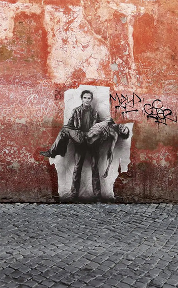 Ernest PIGNON-ERNESTSe Torno (Si je reviens) Rome, Ostie, Matera, Naples (La Scampia), Italie (alternative) 2015de la serie Pasolini assassinéPhotographieTirage numérique contrecollé sur aluminium64 x 99 cm