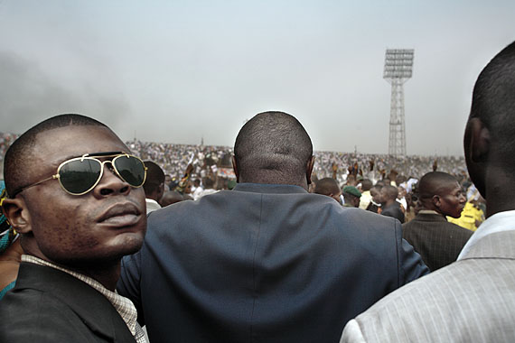 Guy TillimPresidential candidate Jean-Pierre Bemba flanked by his bodyguards during an election rally.Series: Congo DemocraticJuly 2006Kinshasa, DRC