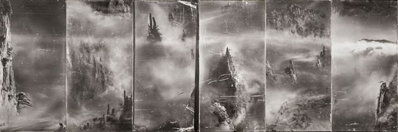 SHAO WENHUANIndefinite…, Series III(2010) Photography and mixed media on silk (Gelatin emulsion in silver halide manually painted onto linen canvas, developed in darkroom) 81cm x 40cm x 6 – Edition of 3