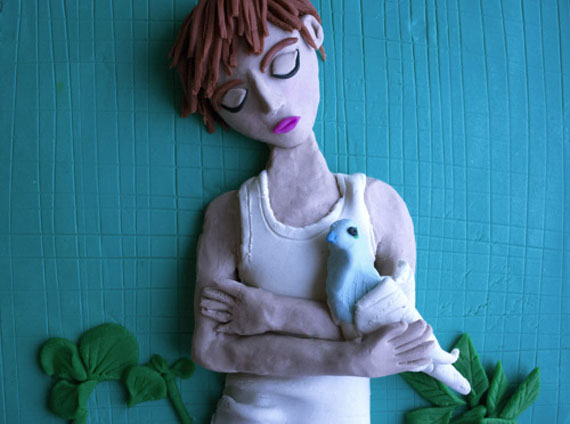 Original photograph: Jack Crowley with Dove, Munich, 1969 by Will McBride rendered in Play-Doh © Eleanor Macnair