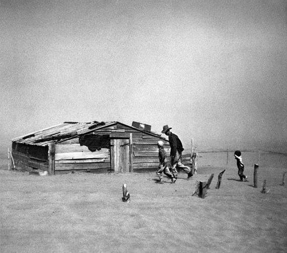 Arthur Rothstein, Fleeing Dust Storm, Cimarron County, Oklahoma 1936, printed under Rothstien’s supervision, 1983-84, 18 3/4”x18 3/4” inches, Gelatin silver print, Courtesy Scott Nichols Gallery