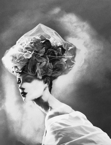 Lillian Bassman (American, 1917-2012):"NIGHT BLOOM," HAT BY CHRISTIAN LACROIX HAUTE COUTURE, OLGA PANTUSHENKOVA, PARIS,THE NEW YORK TIMES MAGAZINE, 31 MARCH 1996Gelatin silver print, 20 x 16 inches. Artist's Proof 1/5 from an edition of 25. Signed and editioned, in pencil, on verso.Illustrated: Lillian Bassman, (New York: Bulfinch/Little, Brown and Company, 1997), pl. 66. [LBM.B1.066.1620.AP1]© Lillian Bassman Estate, Courtesy Edwynn Houk Gallery