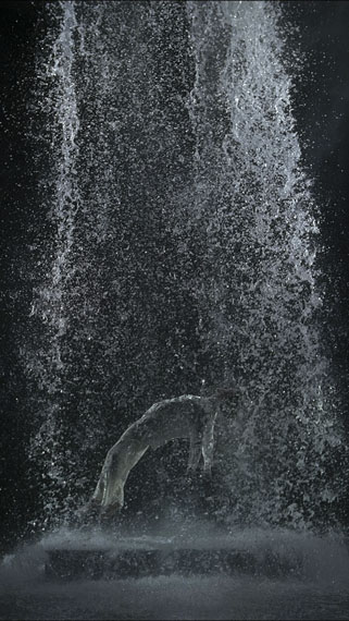 Bill Viola: Tristan’s Ascension (The Sound of a Mountain Under a Waterfall), 2005 Color High-Definition video projectionPerformer: John Hay© Kira Perov, courtesy of Bill Viola Studio