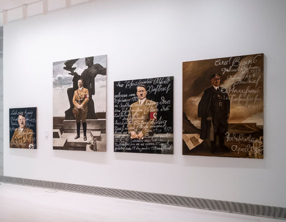 Piotr Uklański and McDermott & McGough
The Greek Way (2017)
Installation with thirty-two gelatin silver prints of photographs by Leni Riefenstahl
Overall dimensions variable
Includes seven paintings by McDermott & McGough
EMST—National Museum of Contemporary Art, Athens