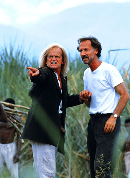 Dreharbeiten zu Cobra Verde: Dramatische Momente zwischen Klaus Kinski und Werner Herzog. Cali, Kolumbien 1987© Beat Presser, Courtesy Egbert Baqué Contemporary