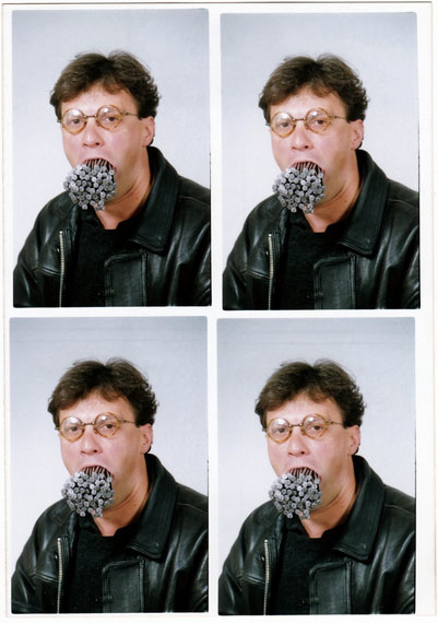 Luchezar BoyadjievHow many nails in a mouth? Self-portrait with 2 kg of 12.5 cm long nails in the mouth (Homage to Günther Uecker), 1992-1995Passport photographs block of 413 x 9 cm (unframed), Edition of 3 and 1 A/PCourtesy SARIEV Contemporary