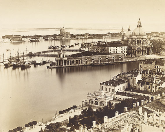 Venice, vista from the Campanile with the Punta della Dogana, the Church of Santa Maria della Salute and Giudecca island, Negative before 1864albumen paper print mounted on card