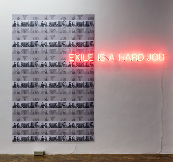 Nil YalterEXILE IS A HARD JOB, 1976/2015Digitalprint auf Stoff, Neon 276 x 335 cmGalerie Hubert Winter
