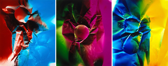 Ellen CareyDings and Shadows 2014, triptychPanel of 3 abstract colour photograms, each 60x50cmUnique© Ellen Carey / Galerie Miranda