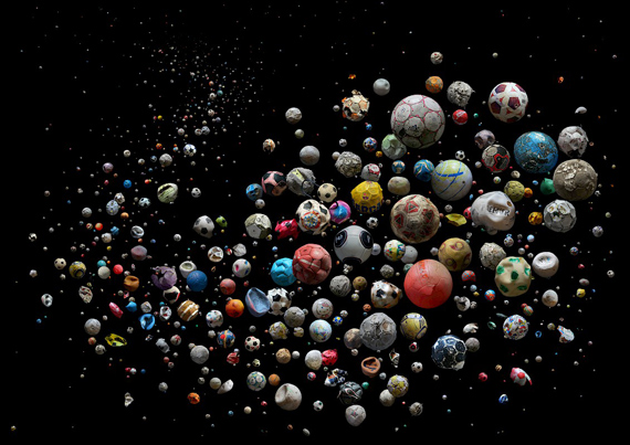 MANDY BARKER, PENALTY - Europe'  633 marine debris footballs (and pieces of)  © Mandy Barker, Courtesy of East Wing Gallery, Dubai
