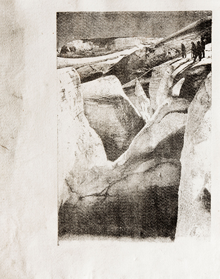 © Douglas Mandry, Eismeer–Gletscherpartie, from the series Monuments, 2019 Lithography on used Geotextile (Glacier protection blanket) Unique Piece 54x36