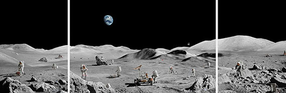 Michael Najjar"lunar explorers", 2019triptych: 132 x 390 cm / 52 x 153.5 in, edition of 6 + 2 APtriptych: 67 x 197,4 cm / 26.4 x 77.8 in, edition of 6 + 2 APHybrid photography, archival pigment printaludibond, diasec, custom-made aluminium frame
