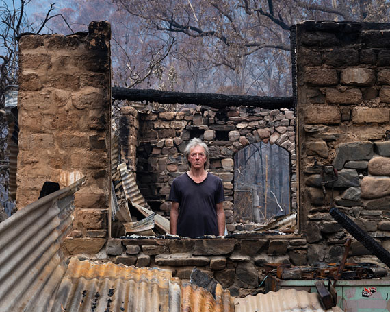 Gideon Mendel: Marco Frith at his burnt home in Wandella, 2020