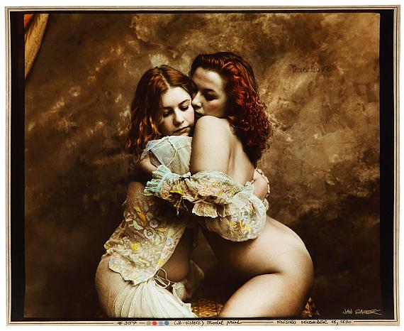 Jan Saudek: B. Sisters, 1989  Vintage gelatin silver print hand tinted by the artistSigned, titled, annotated and dated « #397 Model Print – Finished December 18, 1990 » below the image30 x 36,5 cm