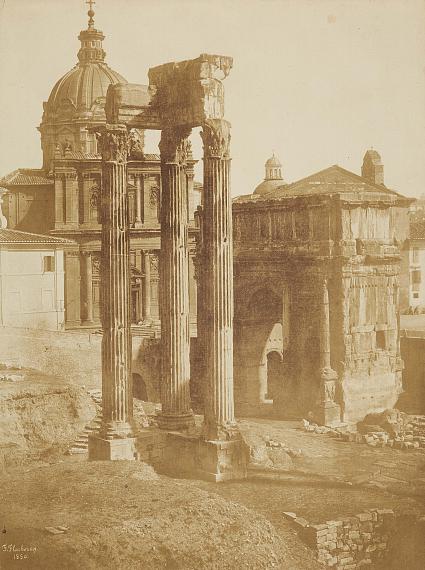 Frédéric Flachéron
Temple of Jupiter and Arch of Septimius Severus, Roman Forum, 1850
Salt print from paper negative, 33,8 x 25,1 cm
Estimate 2,200 – 2,500 EUR 
Lot 809 / Auction 1161