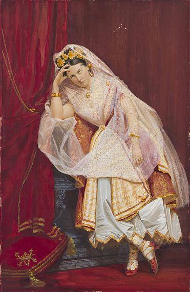 Lot 24 
Pierre-Louis Pierson (1822-1913) - Aquilin Schad (attributed to) 
The Countess of Castiglione. La Sultane, 1865
Vintage photograph enlarged and painted with gouache