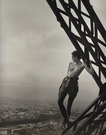 PETER LINDBERGH (1944-2019)Mathilde on the Eiffel Tower (Hommage à Marc Riboud), Paris, 1989Digital print, printed in 2014, mounted to aluminium82.5 x 66 in.                                       Estimate: €60,000-80,000© Peter Lindbergh (Courtesy Peter Lindbergh Foundation, Paris)