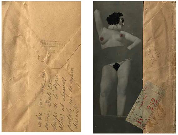 Lot 62Salvador Dalí (1904-1989)Collage, 1930’sPhotograph, gelatin silver print, painted and glued on an envelope, 14.3 x 9.5 cm30,000 - 40,000 €