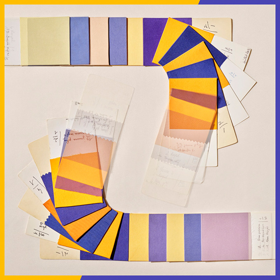 Silk Colour Library, Purples & Yellows(Le Monde d'Hermes Magazine), 2021Print on textile 90 x 90 cm