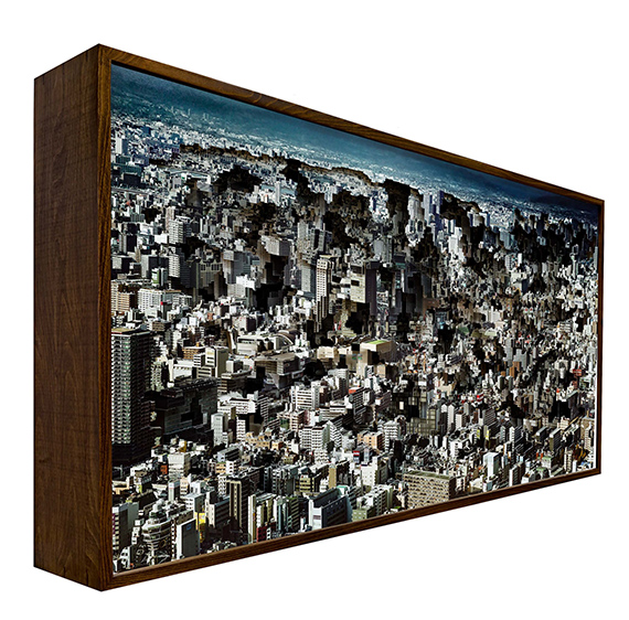 Michel Lamoller ANTHROPOGENIC MASS 6 (OSAKA), 2022Three-dimensional photographic work, consisting of cut out archival pigment prints / aerial photo by Alexander HafemanFramed 90 x 180 x 25 cmUnique piece