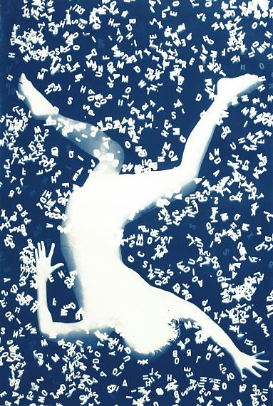NANCY WILSON-PAJIC (b. 1941 USA, lives in France since 1979), Falling Angel #12 (Letters), 1995-1997, Photogram in cyanotype, 220 x 140 cm, Unique