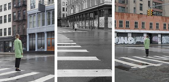 Barbara ProbstExposure #153: N.Y.C., Canal & Mercer Streets, 04.18.20, 11:27 a.m., 2020 Ultrachrome ink on cotton paper, 3 parts: 137 x 91 cm / 54 x 36 inches, Edition of 5© Barbara Probst 
