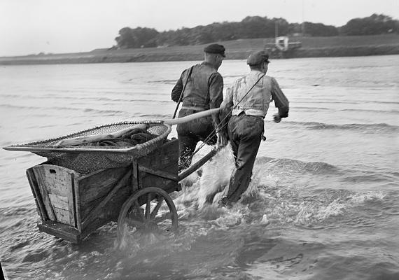 Fide Struck
Nordsee, Wattenmeer, zwei Krabbenfischer ziehen Karre an Land um 1932
© bpk-Bildagentur - Fide Struck (Slg. Thomas Struck  