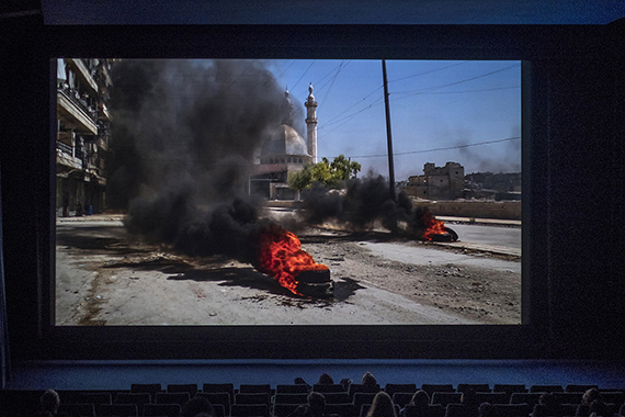 Maya al-Khoury, On Revolution (Preliminary version), 2017, digital video, Abounaddara Collective, screening, BALi-Kinos, Kassel, documenta 14, photo: Mathias Völzke