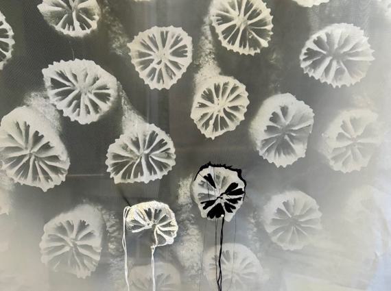 Janet Laurence: The Burnt Sea, 2025
Fotodruck auf Seidenvoile-Stoffen (Detail)
© Janet Laurence