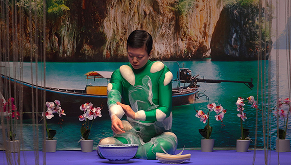 Made in Rice, Still from the central video, 2021,  
© Hiền Hoàng. Performer: Soon-Hwoa Jeong. Camera: Rike Malottke