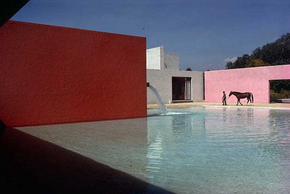 René Burri
Mexico, Mexico City, 1976, San Cristobal.
Stable horse pool and house (1966-69) planned by Luis Barragan and Andres Casillas 
© René Burri / Magnum Photos