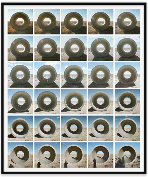 Nancy Holt
Sun Tunnels: Shifting Shadows, 1976
Inkjet print on archival rag paper: 
composite made by the artist from 126 format transparencies | 
62 1/2