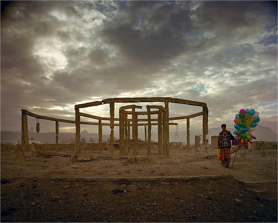 Former teahouse next to the wreckage of the old, Soviet-era 'Afghan Exhibition of Economic and Social Achievements' in Kabul. December 2001
From the series 