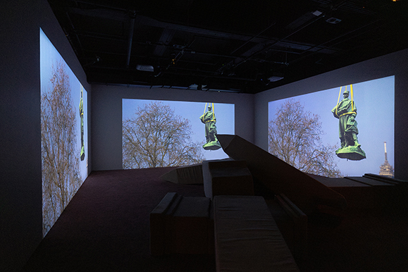 Iván Argote, 
                                Levitate
                                , exhibition view presented at the Musée d’art contemporain de Montréal as part of MOMENTA 2025. Photo:  Michael Patten