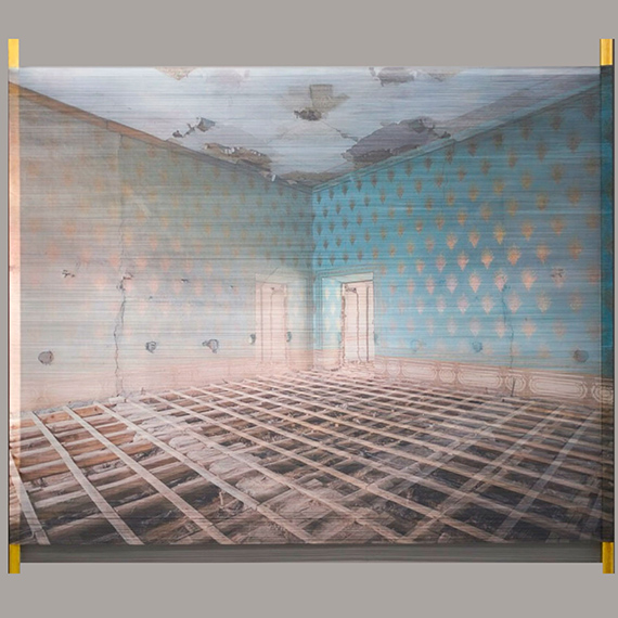 Leyla Cardenas, Endless reweaving III, Couches de textiles sublimés, partiellement non tissés, montés sur bois, œuvre unique.