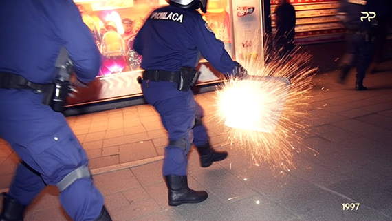 Pro-Protest (2023) Speculative public-space intervention / video projection & social media simulation, 2023&copy; Veneta Androva