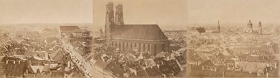 Lot 4022Georg BöttgerPanorama von München, 185811 albumen prints, mounted to linen-backed cards as a leporelloEach ca. 34 x 40 cm (overall ca. 34 x 440 cm)Estimate: 6.000€