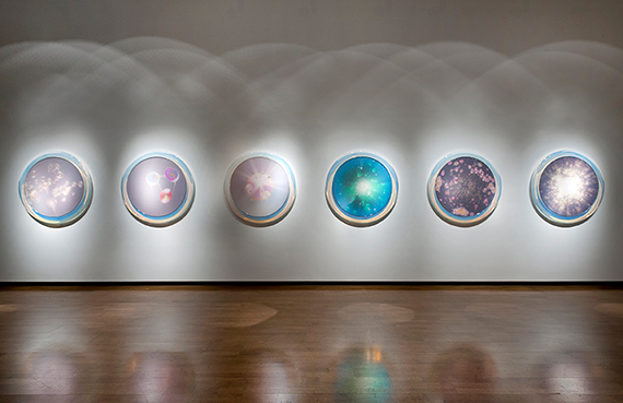 Mariko MoriConnected World I–VI 2002Cibachrome print and Lucite frameφ121.9 x 7.6 cm (each)Installation view: Mariko Mori: Rebirth, Royal Academy of Arts, London, 2012-2013Photo: Marcus Leith