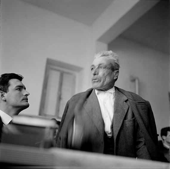 Mario CresciAssemblea contadina, dalla serie Interni mossi, Tricarico 1966-67, 1967Vintage silver gelatin print on Baryta paper from a 6x6cm b/w neg. 47 x 37 cmCourtesy the artist and Large Glass, London &copy; Mario Cresci