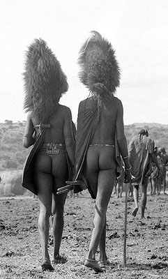 Two Maasai Warriors with lion mane Head-dress, Kenya 1967 © Mirella Ricciardi courtesy Michael Hoppen Gallery
