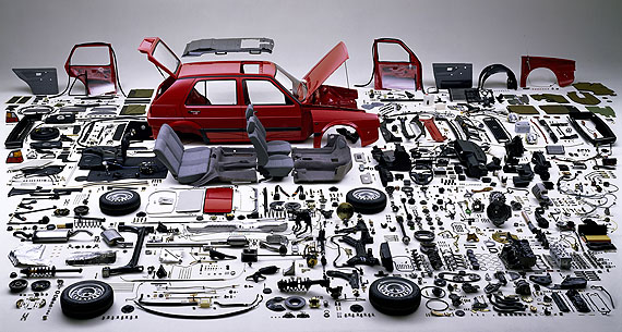 Hans HansenDisassembled VW Golf, 1988Commissioned by Volkswagen Company, Art Director Dietmar MeyerC-print, 64,8 x 99,7 cmCollection Fotomuseum Winterthur, gift Hans Hansen© Hans Hansen / Volkswagen AG