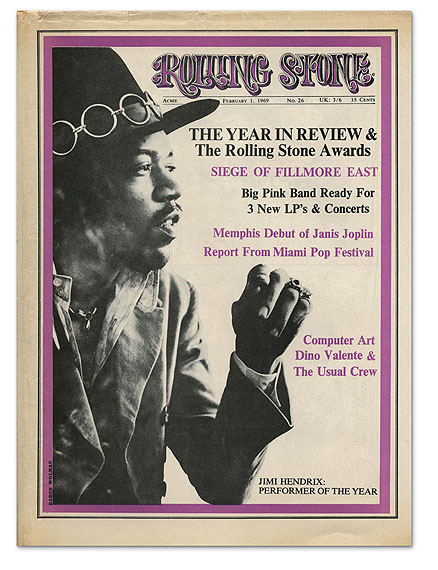 Rolling Stone magazine cover, issue 26, 1969, Jimi Hendrix  © Baron Wolman
