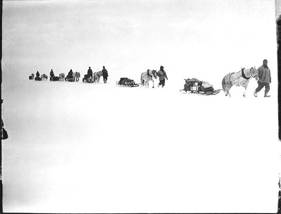 Ponies on the march, Great Ice Barrier, 2 Dec 1911 © Richard Kossow, courtesy of ATLAS Gallery
