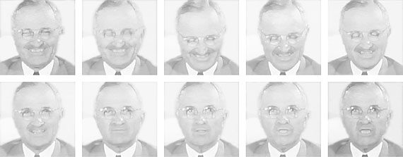 Atomic Laughter, 2002. Sequence of 11 digital printsPresident Harry S. Truman on 6 August, 1945, announcing the bombing of Hiroshima: "We have spent more than two billion dollars on the greatest scientific gamble in history and we have won."