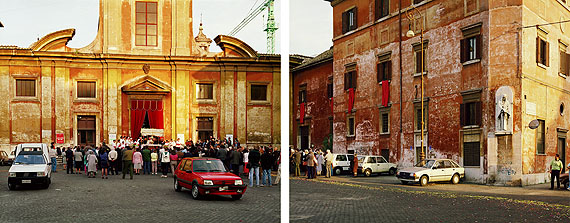 Joel SternfeldChurch of St. Francis of Assisi by the river, 88 Piazza San Francesco d’Assisi, Rome, October 1990Digital c-print, ed. 7Diptych, each 68,5 x 86,3 cm; 27 x 34 inCourtesy Buchmann Galerie Berlin, Luhring Augustine New York and the artist