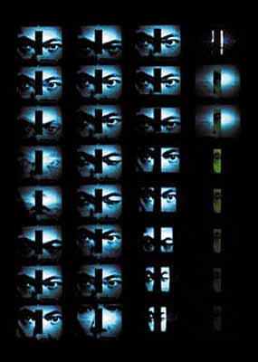 HAYASHI Keita
trace: track
video installation, [screen made of steel material, 
phosphorescent board, CRT projector], 2000