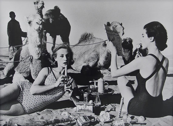 Tatjana and Marie with camels, Picnic Morocco, 1958 © William Klein. Courtesy Michael Hoppen Gallery.