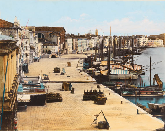 Venice, Riva degli Schiavoni waterfront with Carlo Naya’s studio, Print 1868 – 1893albumen paper print mounted on card, hand coloured