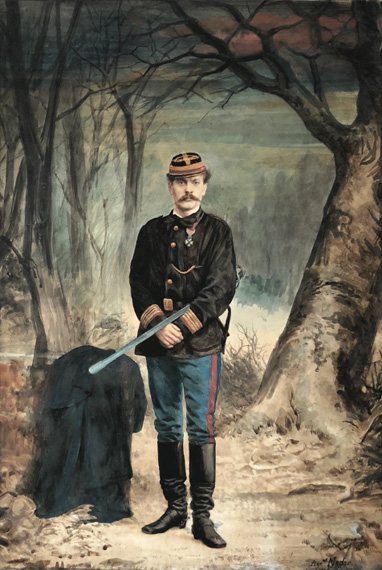 NadarCharles-Albert Costa de Beauregard in Military Uniform with Sword, 1871Painted albumen print from enlarged wet plate negative21 5/8 × 17 11/16 in, 54.9 × 44.9 cmThis is a unique work.Contemporary Works/Vintage Works, Chalfont