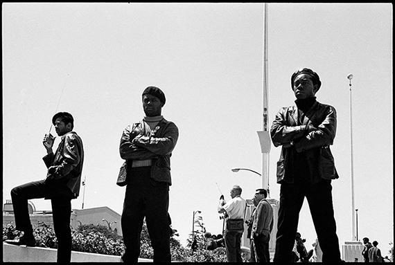 In A Time Of Panthers 2, 1969
Gelatin Silver Print
22 x 14.75 in | 55.9 x 37.5 cm
Panther Party security outside the Alameda County Courthouse.
© Jeffrey Henson Scales